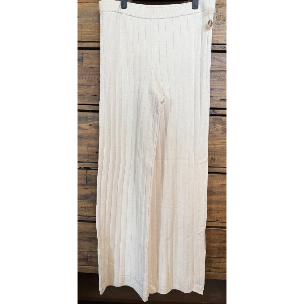 Skin Worldwide Kassidy Pant Women's L Whipped Cream Button Wide Leg Lounge Knit